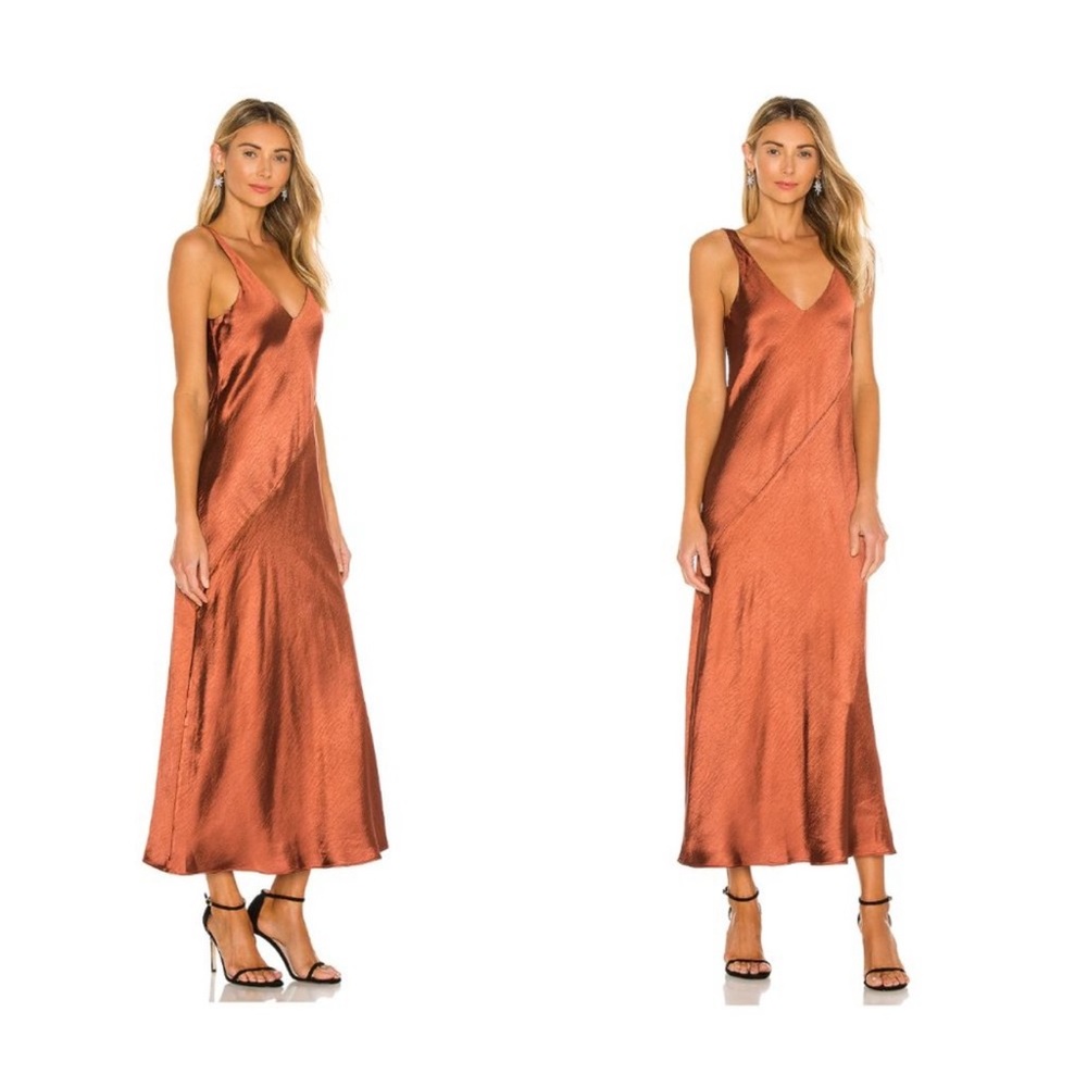 Line & Dot Loulou Satin Dress in Brown